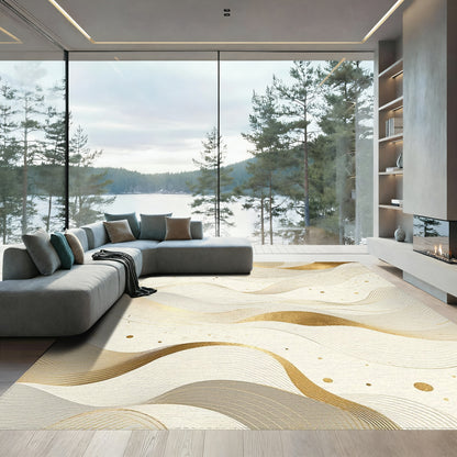 Elegant Gold Wave Abstract Rug