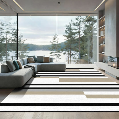 Modern Tan and Gray Stripe Rug