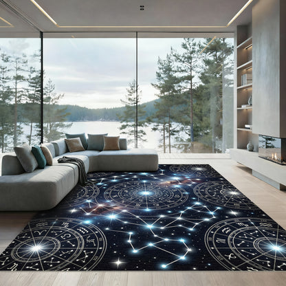 Celestial Zodiac Constellation Circles Rug