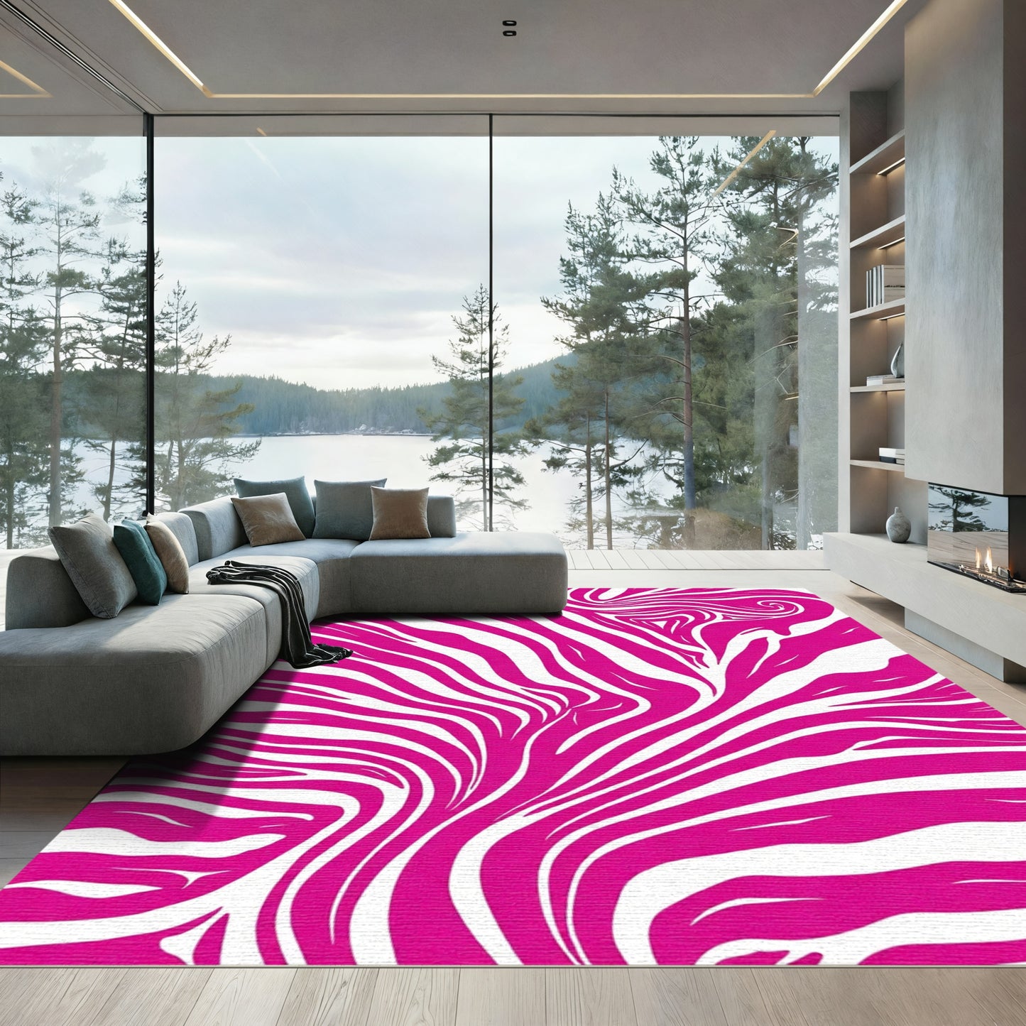 Vibrant Pink Zebra Stripe Abstract Rug
