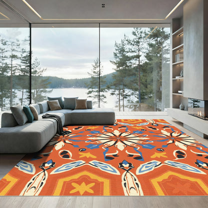 Orange Red White Blue Starburst Medallion Rug
