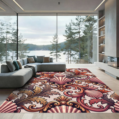 Baroque Pink Seashells and Foliage Rug