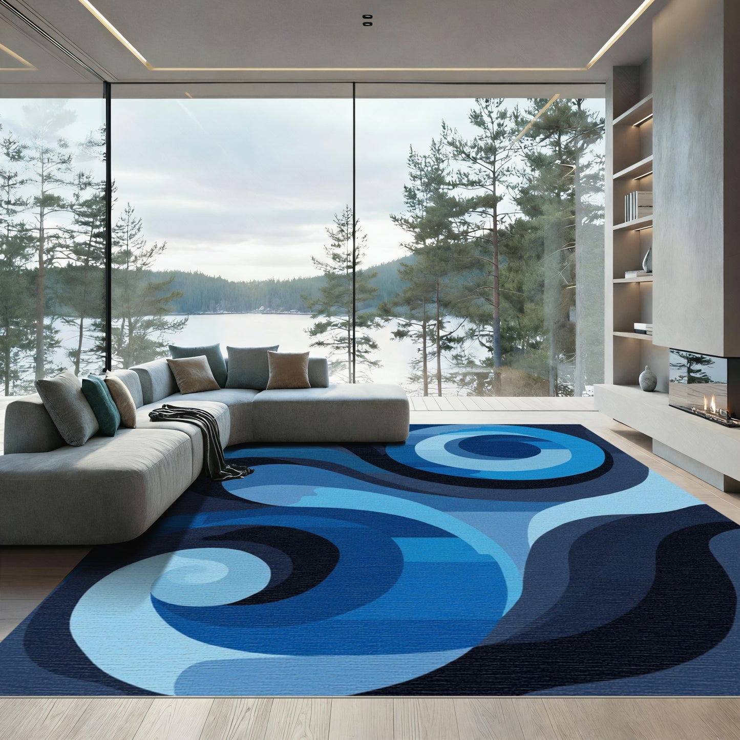 Azure Oceanic Wave Composition Rug