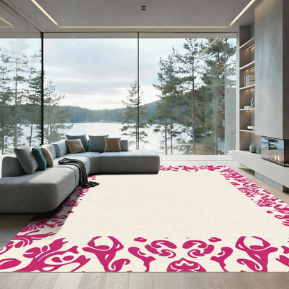 Crimson Baroque Scroll Border Rug