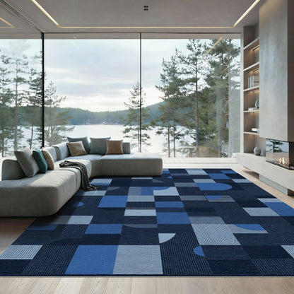 Modern Blue Geometric Abstract Rug