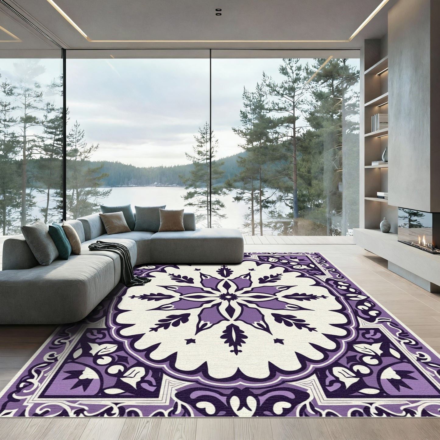 Ornate Purple Floral Medallion Rug