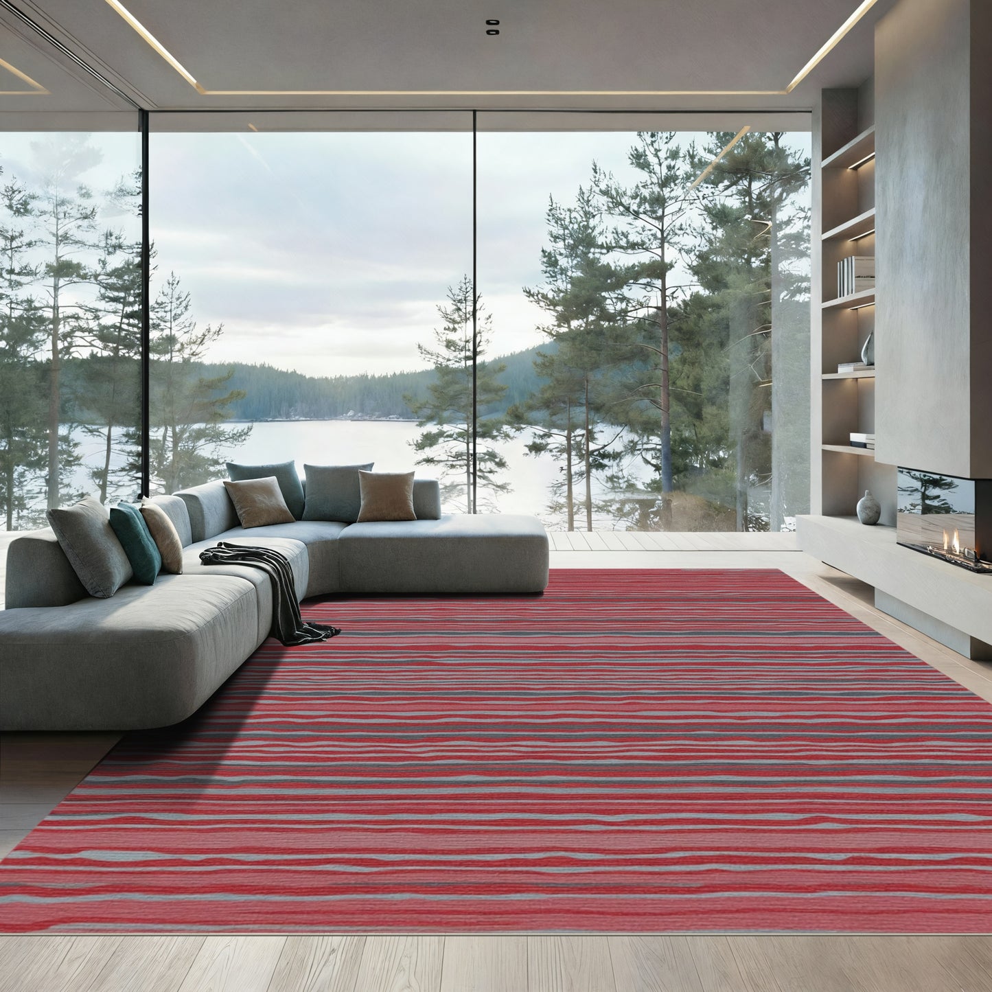Crimson Gray Wavy Stripe Rug