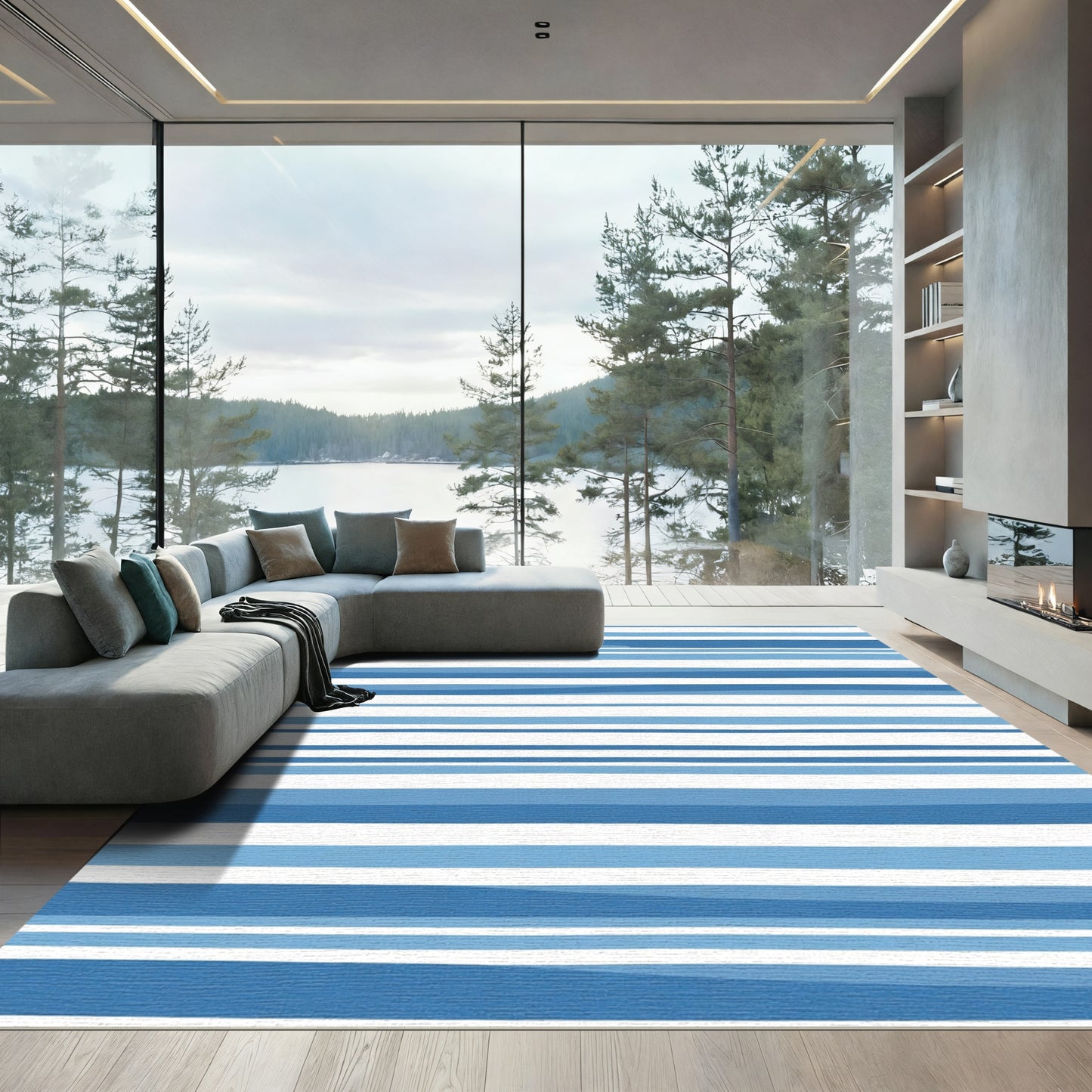 Coastal Blue Striped Horizon Rug