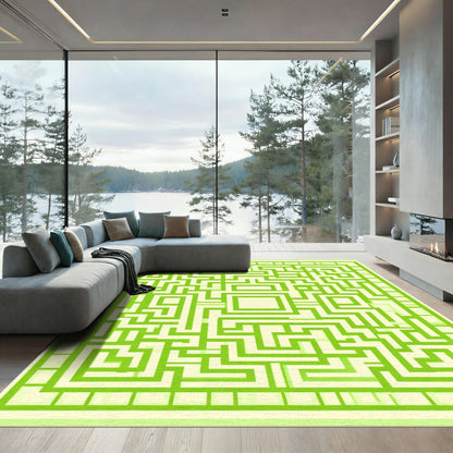 Vibrant Lime Maze Square Rug
