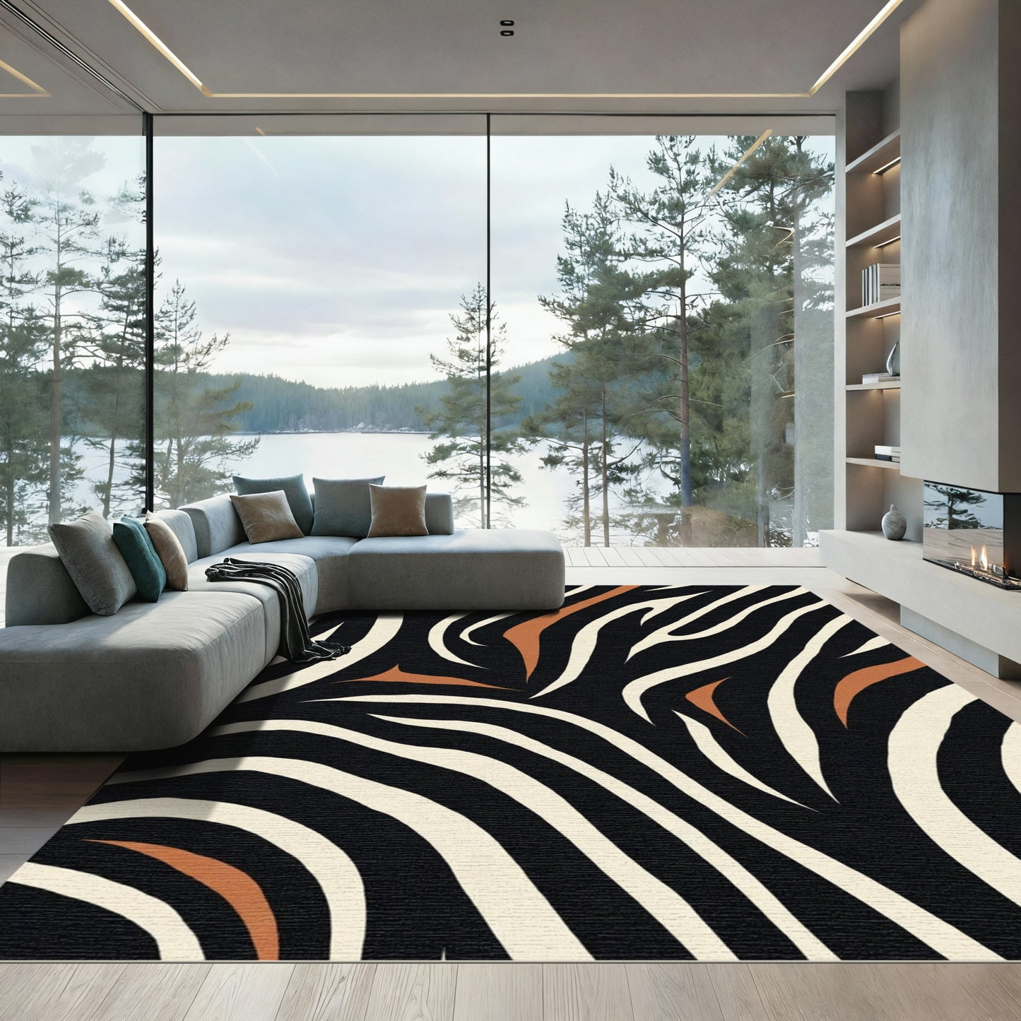Zebra Stripe Black Cream Tussock Rug