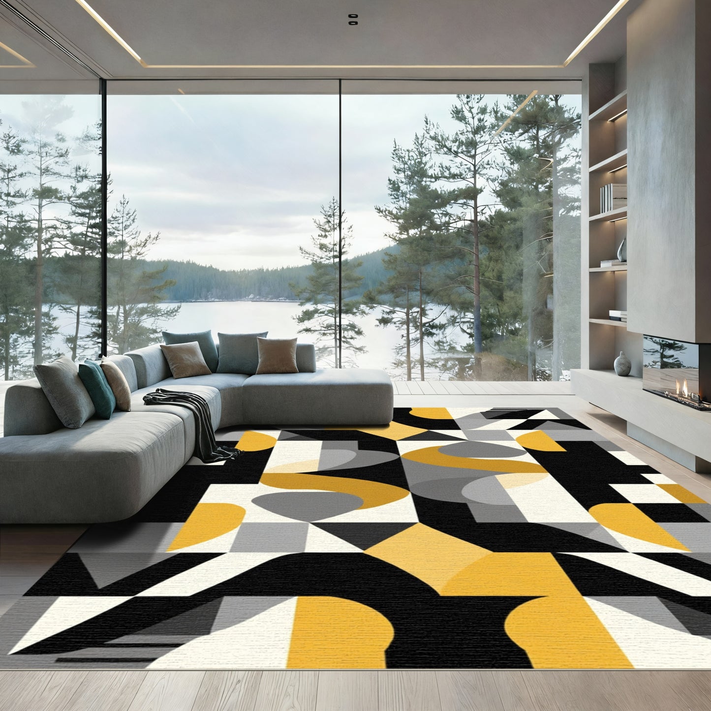 Abstract Ochre Diamond Geometric Mosaic Rug