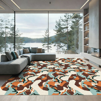 Camouflage Pattern Brown Teal Orange Rug