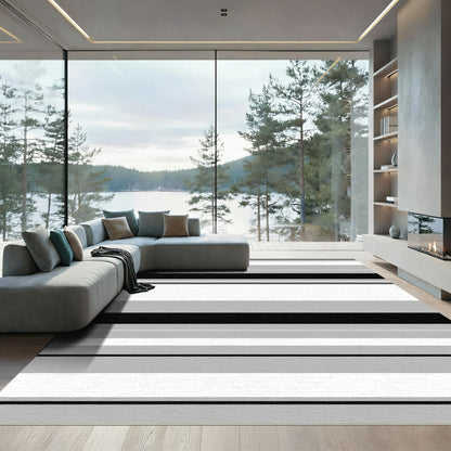 Modern Black Gray White Stripe Rug