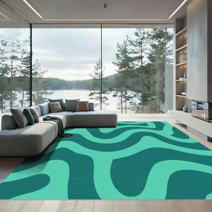 Teal Contemporary Abstract Swirl Rug