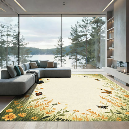 Golden Monarch Butterfly Garden Meadow Rug