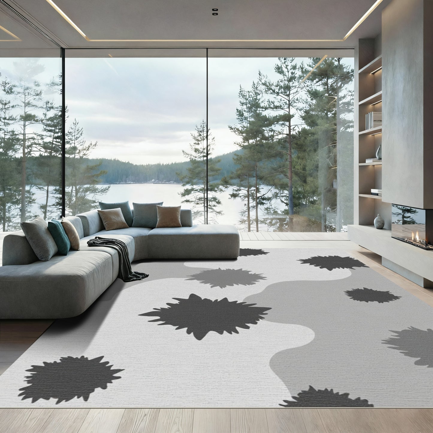 Monochromatic Spiky Cloud Abstract Rug