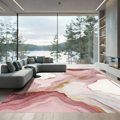 Pink Gold Fluid Marble Rug