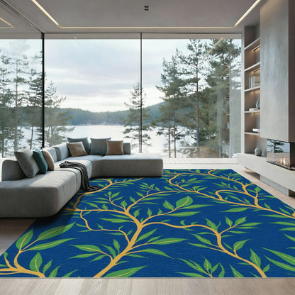 Deep Blue Jade Leaf Vine Rug