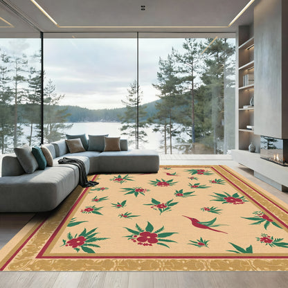 Crimson Hummingbird Floral Bordo Rug