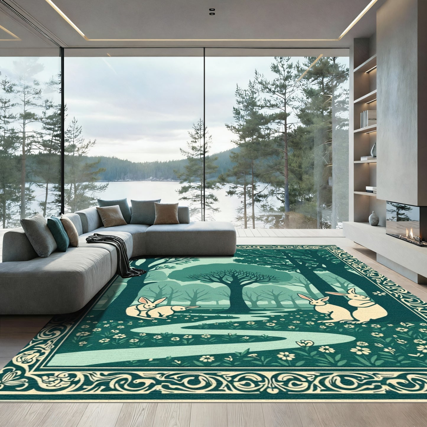 Enchanted Forest With Rabbits Rug