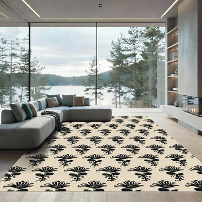 Black Floral Vine Repeat Rug