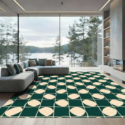 Deep Teal Cream Geo Circles Rug