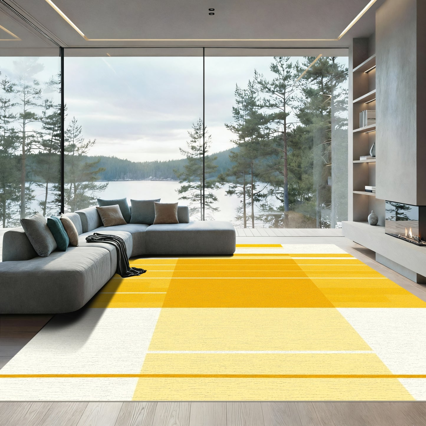 Yellow Saffron Geometric Blocks Rug