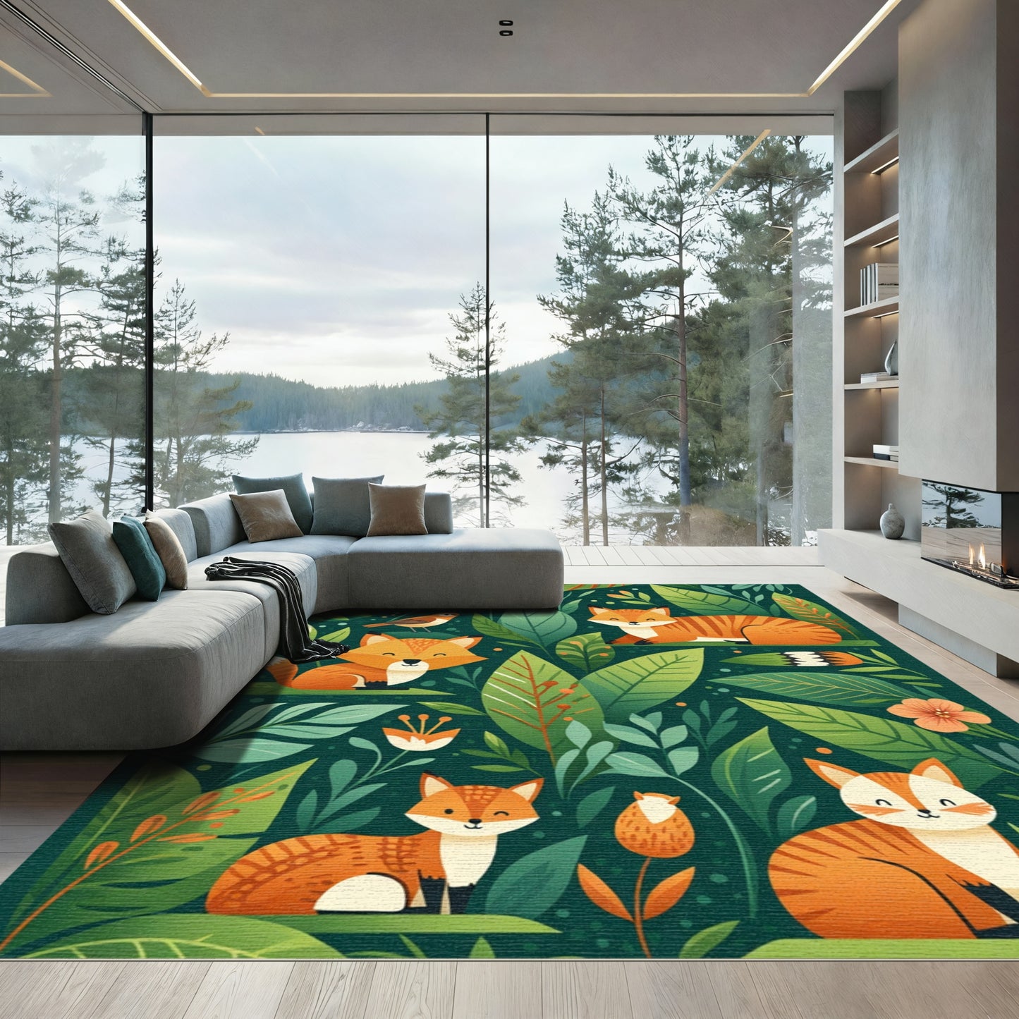 Enchanted Forest Foxes And Foliage Rug