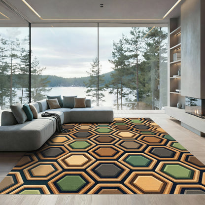 Earthy Tones Hexagonal Inlay Rug