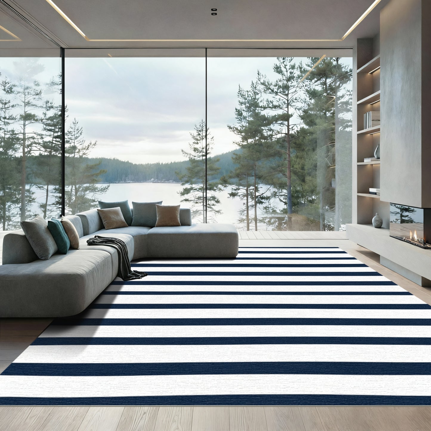 Midnight White Linear Composition Rug