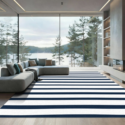 Midnight White Linear Composition Rug
