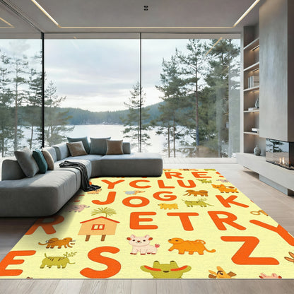 Alphabet Animals Light Yellow Whimsical Rug