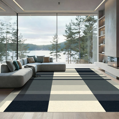 Modern Gray Tartan Plaid Block Rug
