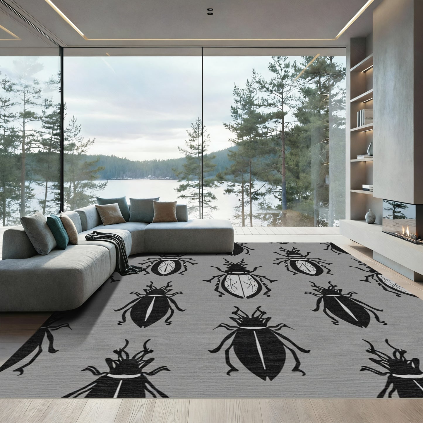 Gray Black Insect Silhouette Repeat Rug
