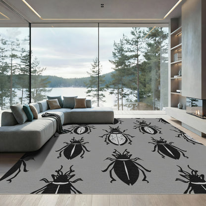 Gray Black Insect Silhouette Repeat Rug