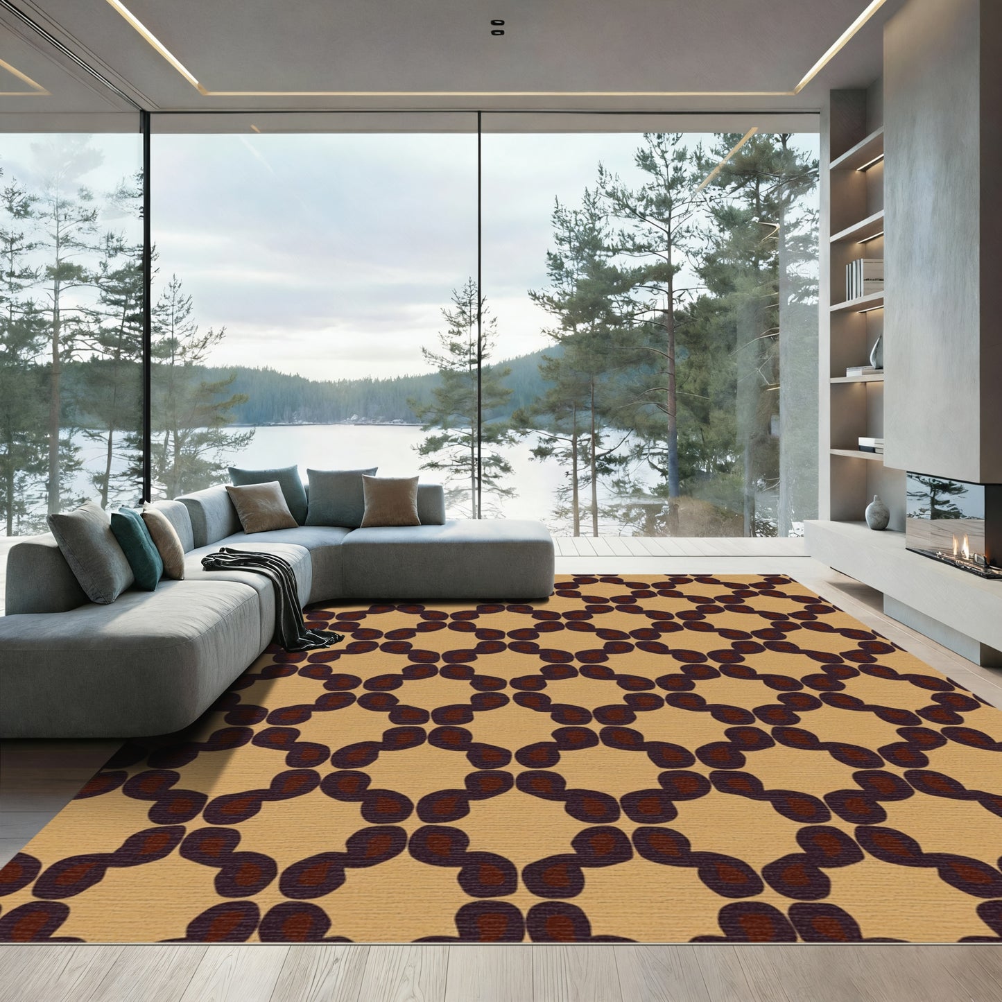 Auburn Tan Abstract Chain Rug