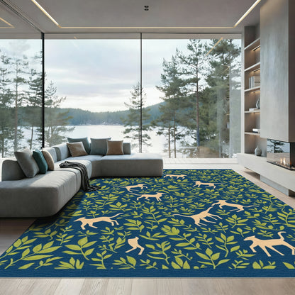Charming Golden Hounds Foliage Navy Rug