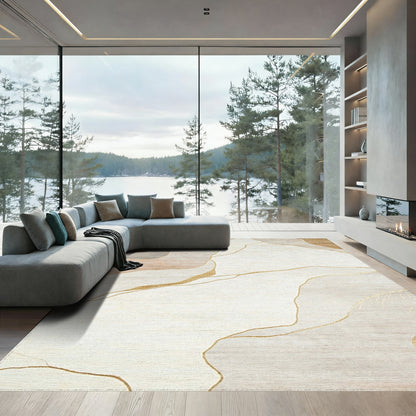 Neutral Gold Fluid Abstract Rug