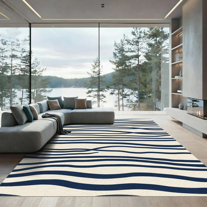 Organic Navy Wave Stripe Rug