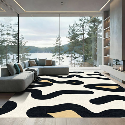 Cream Black Organic Wavy Lines Rug