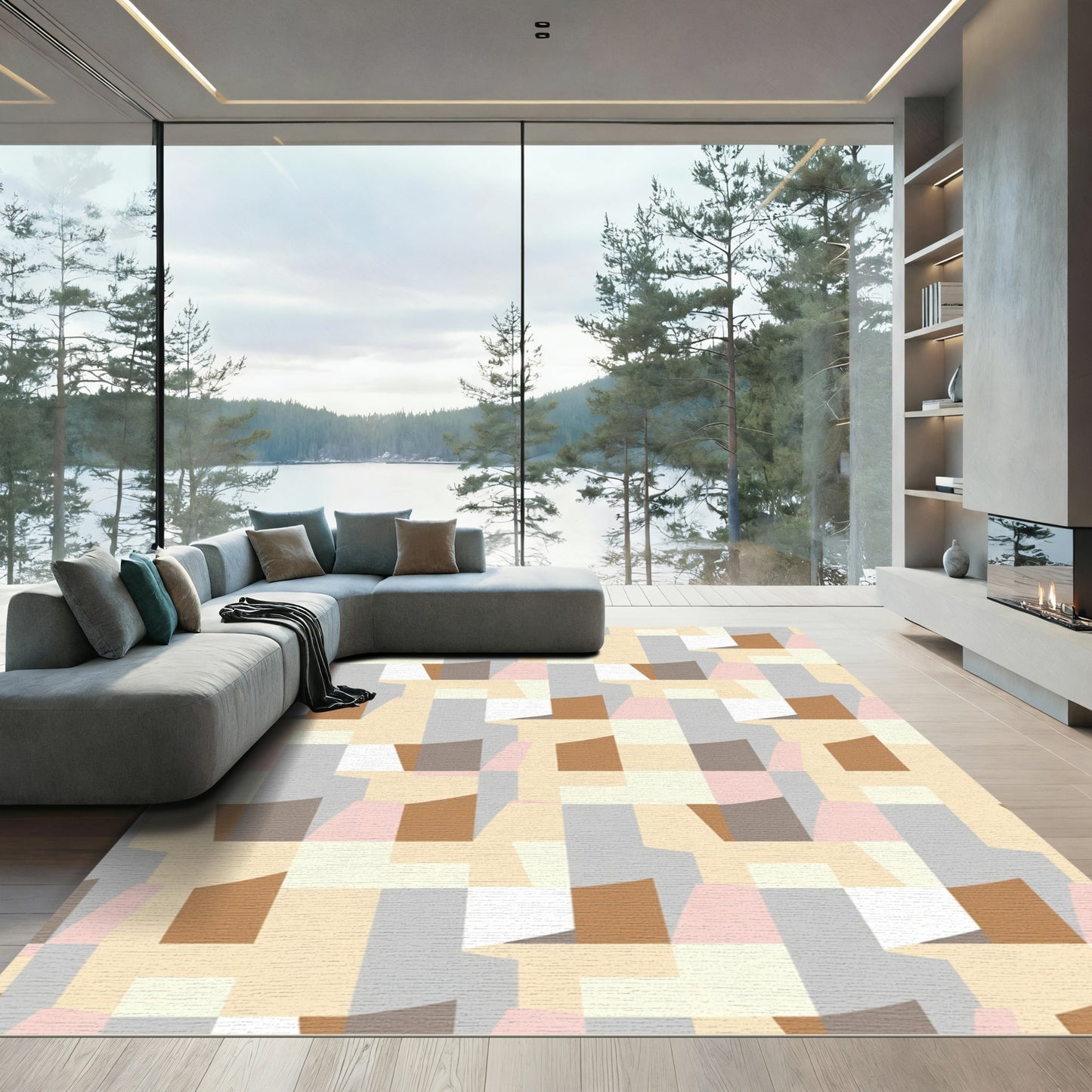 Retro Geometric Color Block Rug