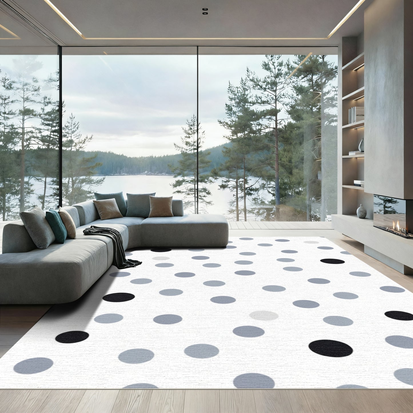 Gray Blue Black Polka Dot Scatter Rug