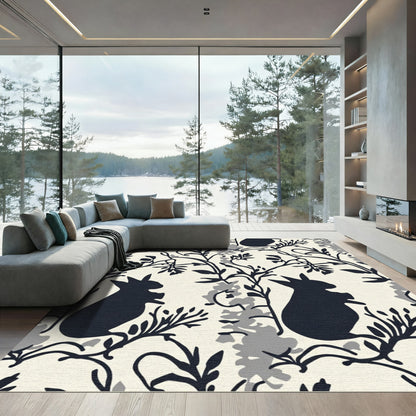 Dark Bunny Floral Cream Background Rug