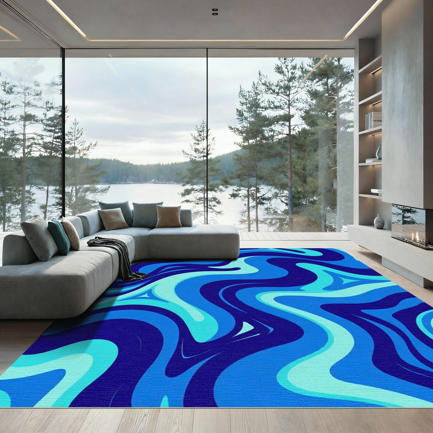 Ocean Wave Swirl Blues Rug