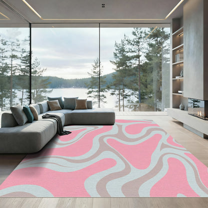 Retro Pink Blue Swirl Abstract Rug