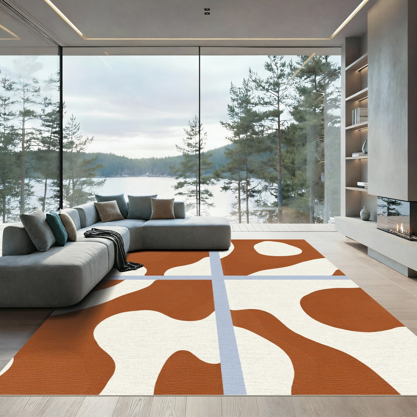 Terracotta Cream Organic Abstract Tiles Rug