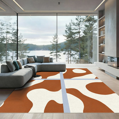 Terracotta Cream Organic Abstract Tiles Rug