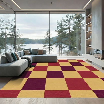 Crimson Gold Checkered Squares Rug
