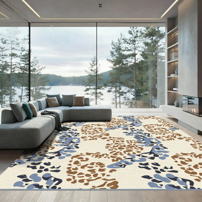Abstract Blue Brown Organic Forms Rug