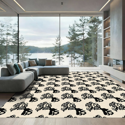Black Cream Abstract Organic Repeating Pattern Rug